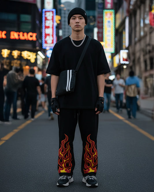 Fire-Inspired Black Streetwear joggers🔥