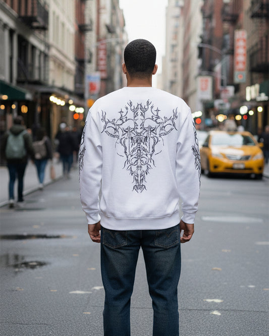 Oversized White Long-Sleeve with Gothic Graphic Print 💀