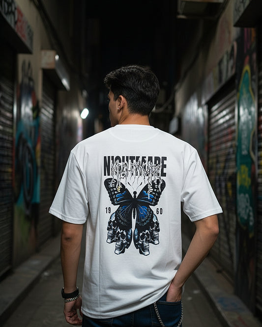 NIGHTMARE' Butterfly Skull Graphic Oversized Tee