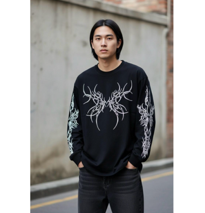 Oversized Gothic Tribal Long Sleeve Sweatshirt 💀